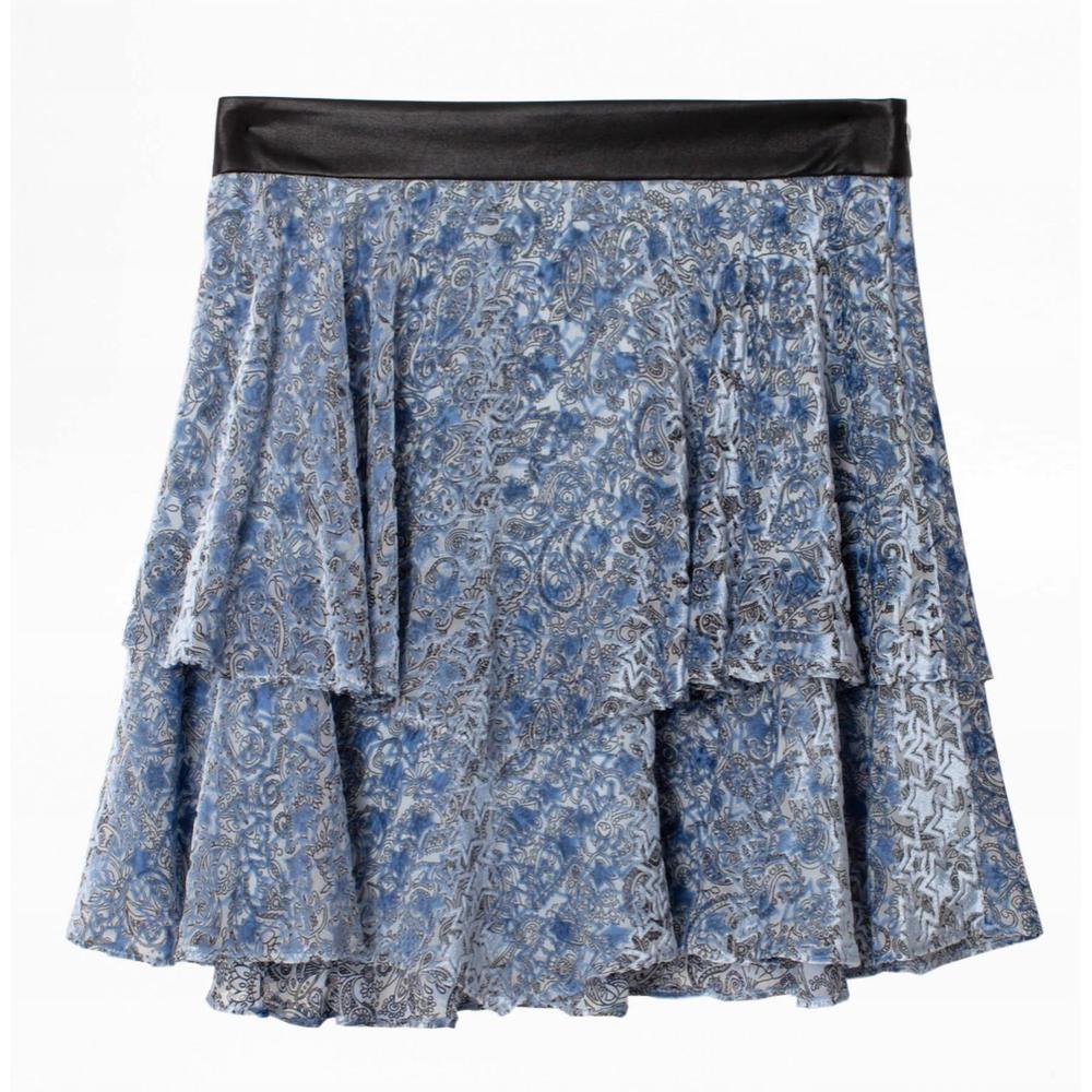 NEW ZADIG & VOLTAIRE burnout jim velvet skirt in blue